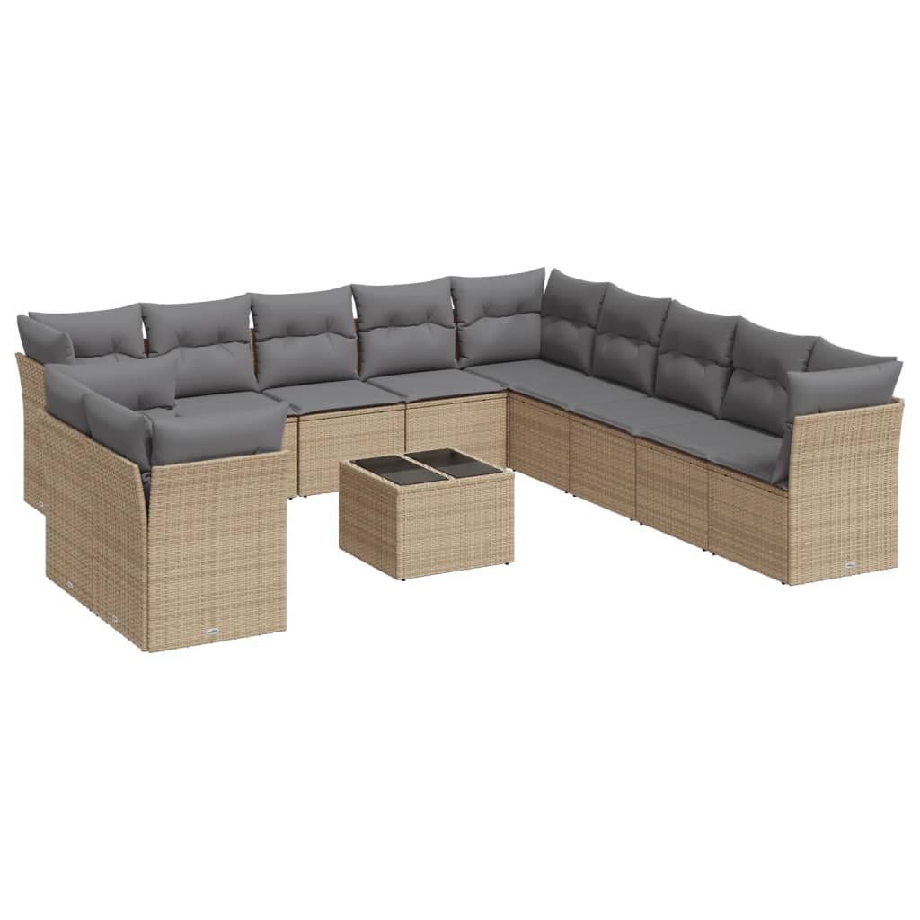 12-delige Loungeset met kussens poly rattan beige is nu te koop bij PeponiXL, paradijselijk wonen!