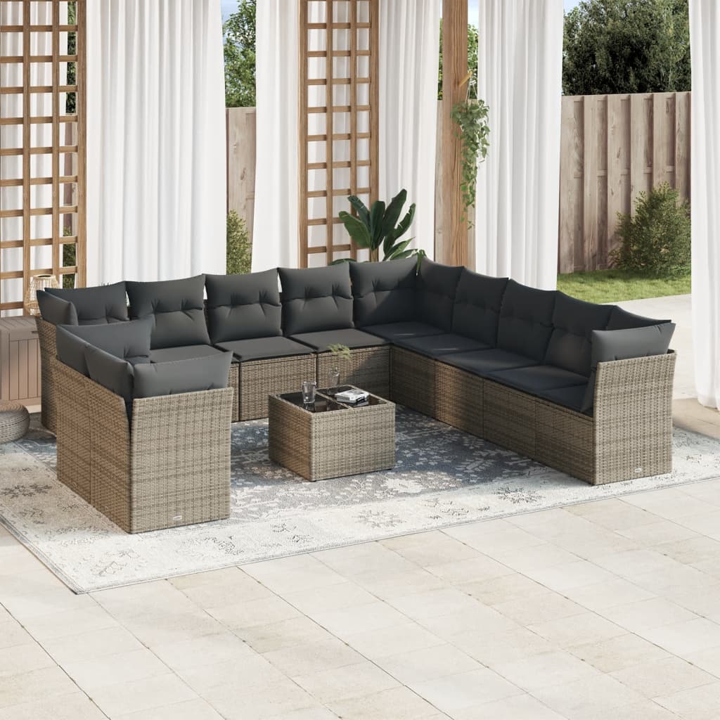 12-delige Loungeset met kussens poly rattan grijs is nu te koop bij PeponiXL, paradijselijk wonen!