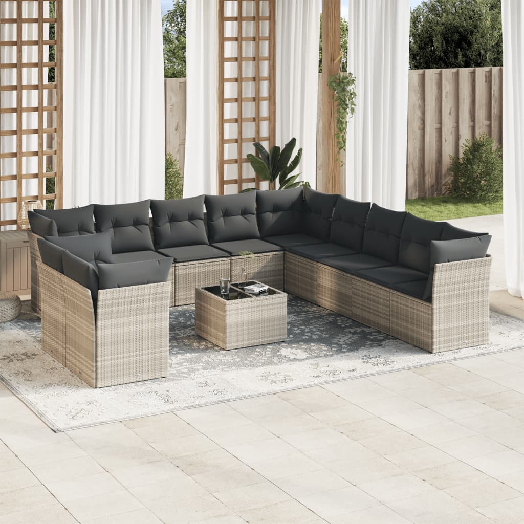 12-delige Loungeset met kussens poly rattan lichtgrijs is nu te koop bij PeponiXL, paradijselijk wonen!