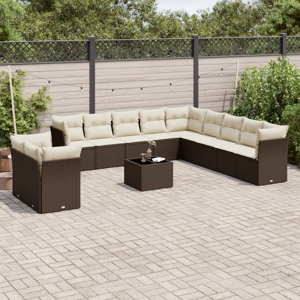 12-delige Loungeset met kussens poly rattan bruin is nu te koop bij PeponiXL, paradijselijk wonen!