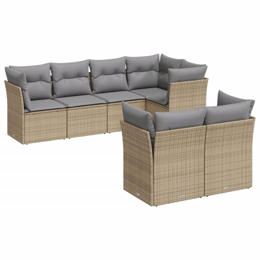 7-delige Loungeset met kussens poly rattan beige is nu te koop bij PeponiXL, paradijselijk wonen!