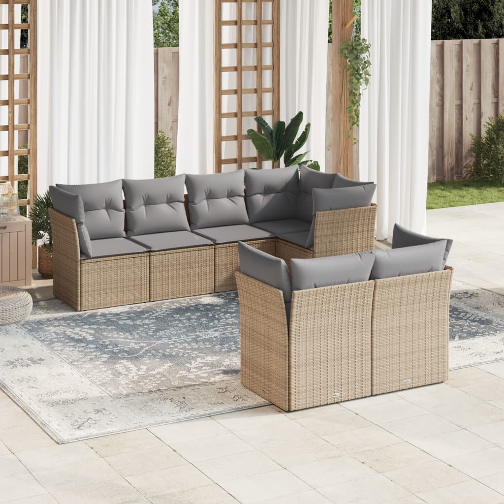 7-delige Loungeset met kussens poly rattan beige is nu te koop bij PeponiXL, paradijselijk wonen!