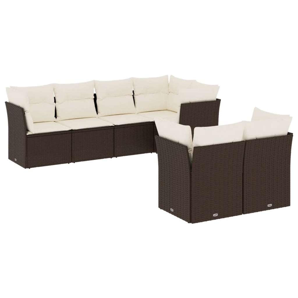 7-delige Loungeset met kussens poly rattan bruin is nu te koop bij PeponiXL, paradijselijk wonen!