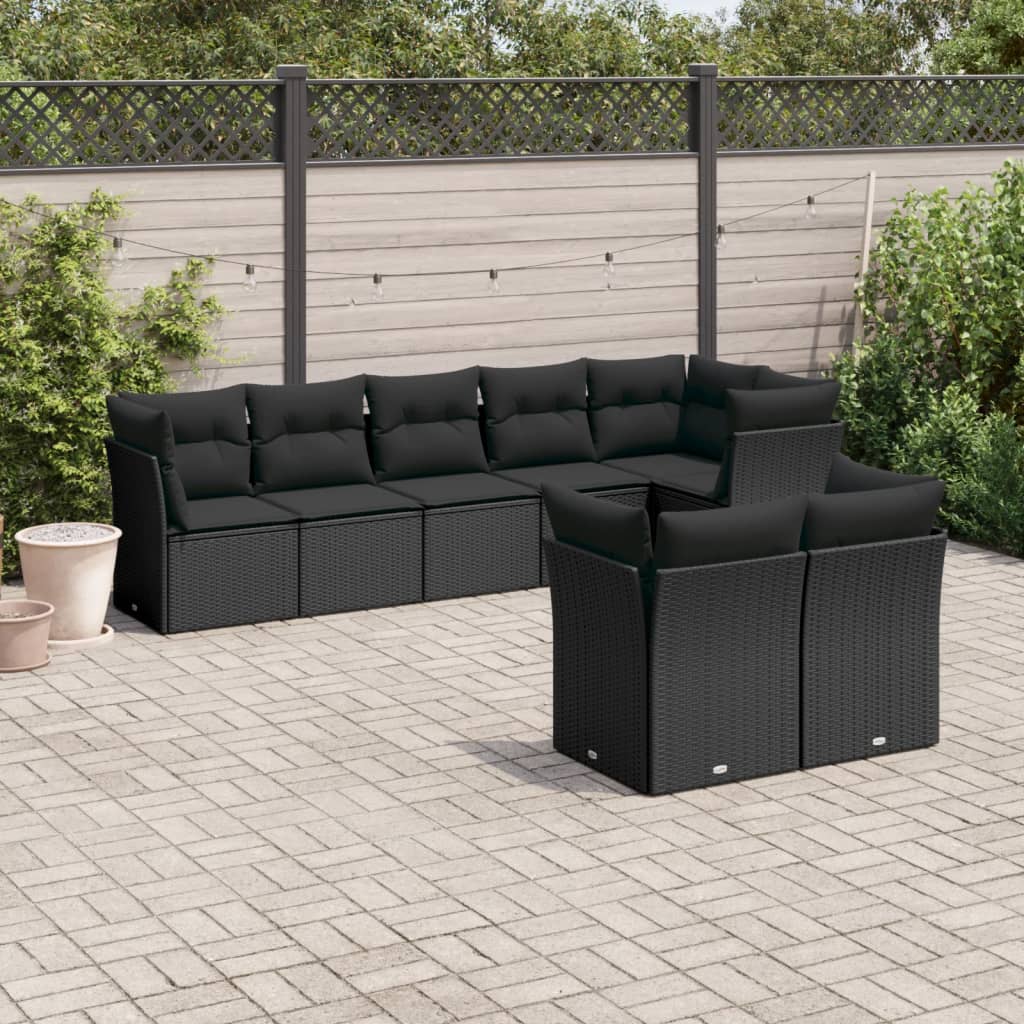 8-delige Loungeset met kussens poly rattan zwart is nu te koop bij PeponiXL, paradijselijk wonen!