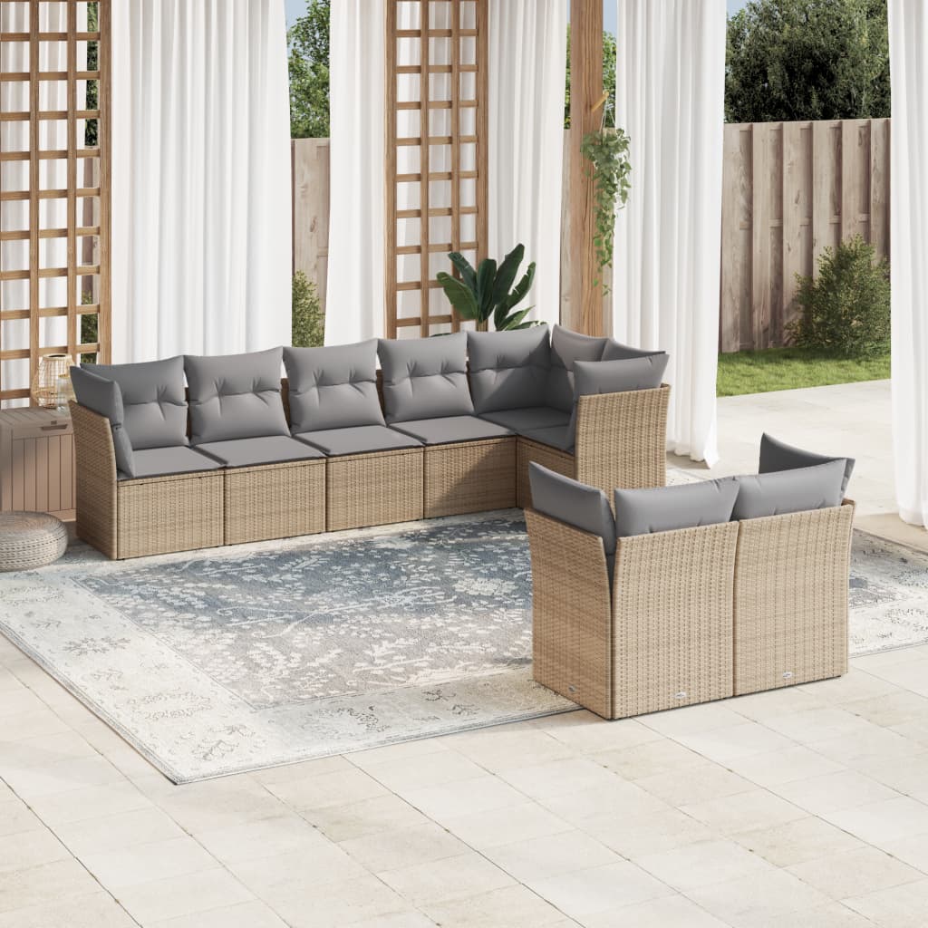 8-delige Loungeset met kussens poly rattan beige is nu te koop bij PeponiXL, paradijselijk wonen!