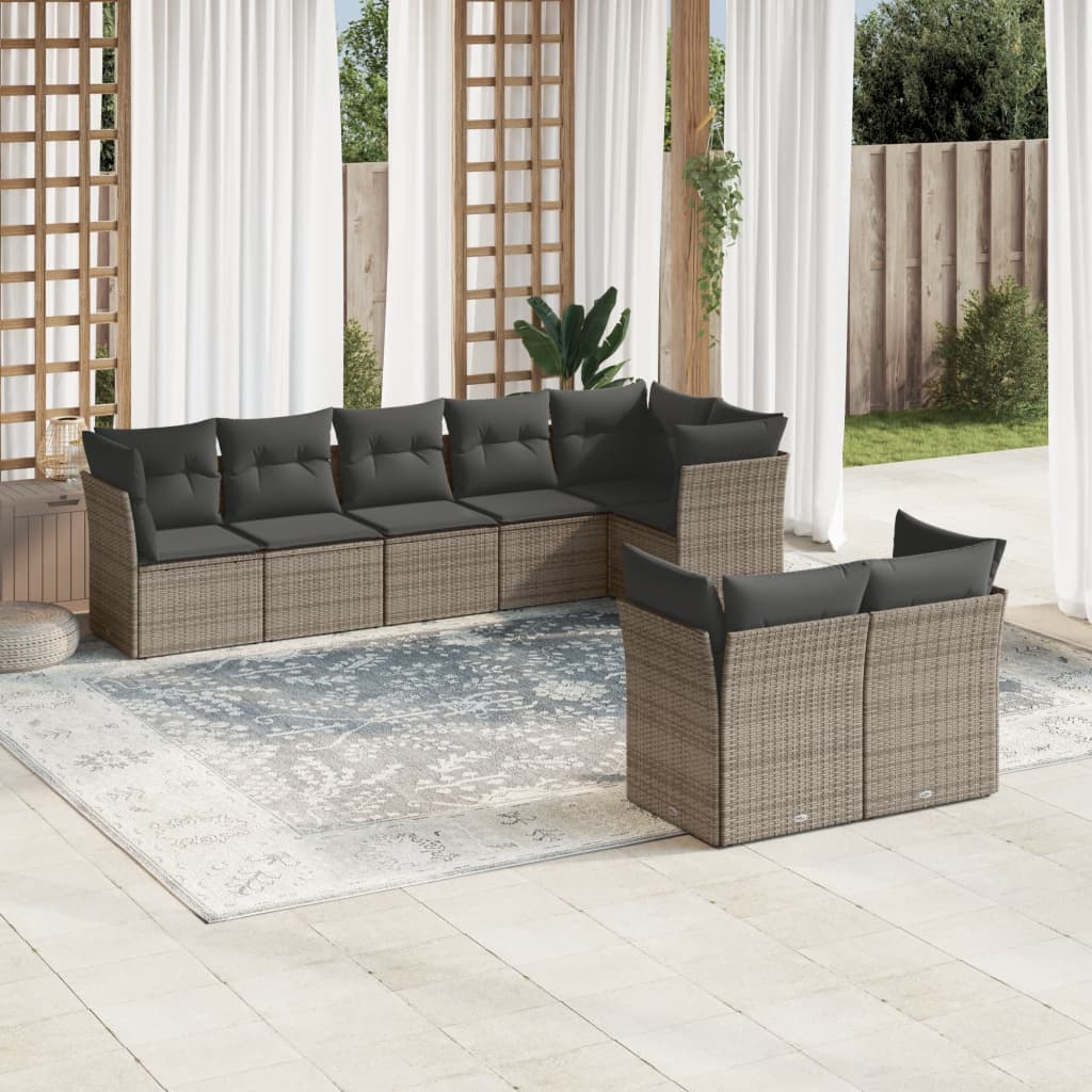 8-delige Loungeset met kussens poly rattan grijs is nu te koop bij PeponiXL, paradijselijk wonen!