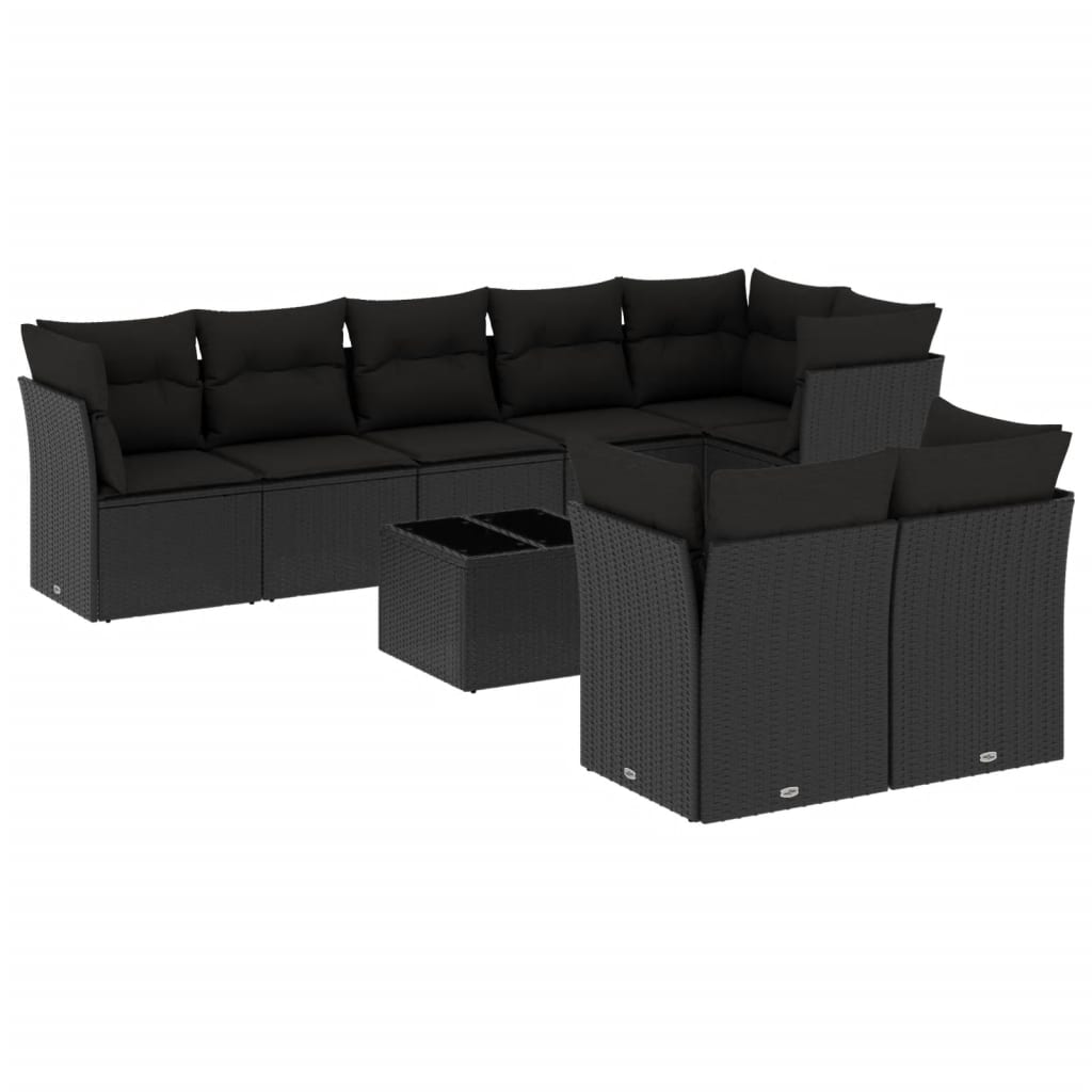 9-delige Loungeset met kussens poly rattan zwart is nu te koop bij PeponiXL, paradijselijk wonen!