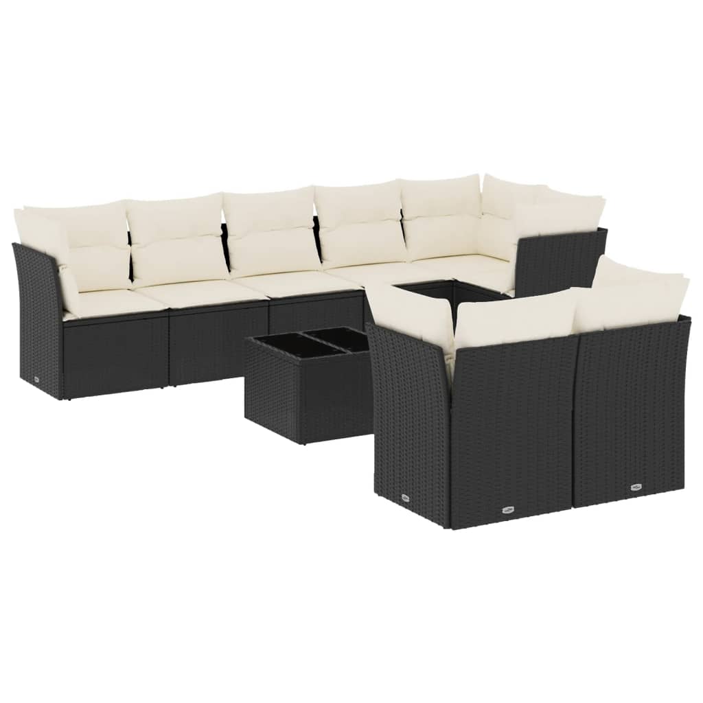 9-delige Loungeset met kussens poly rattan zwart is nu te koop bij PeponiXL, paradijselijk wonen!