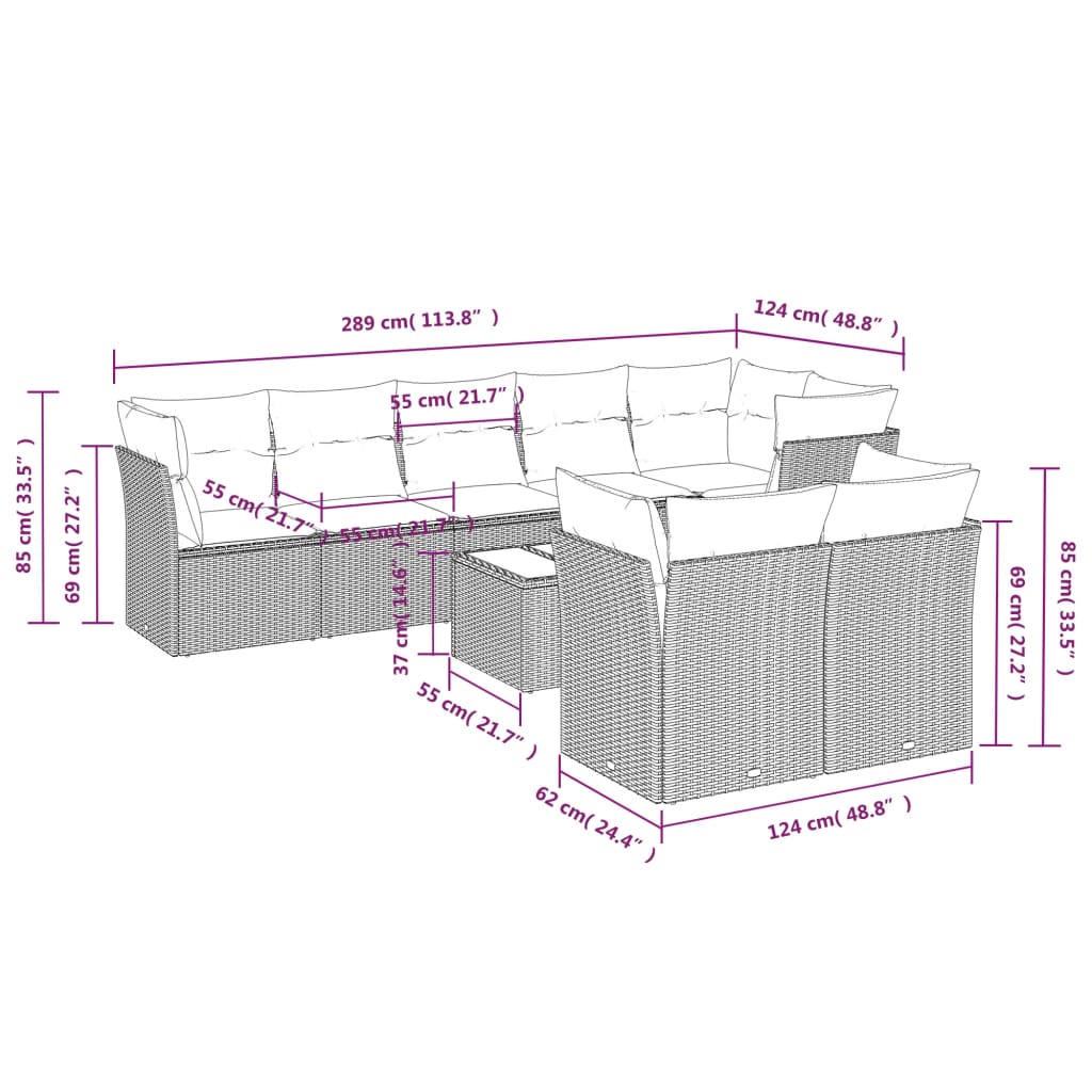 9-delige Loungeset met kussens poly rattan zwart is nu te koop bij PeponiXL, paradijselijk wonen!