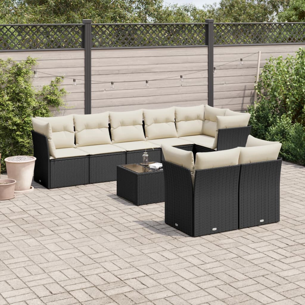 9-delige Loungeset met kussens poly rattan zwart is nu te koop bij PeponiXL, paradijselijk wonen!
