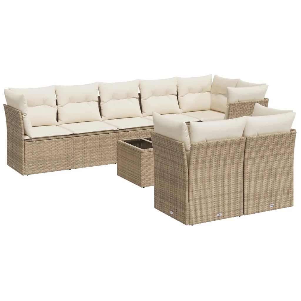 9-delige Loungeset met kussens poly rattan beige is nu te koop bij PeponiXL, paradijselijk wonen!