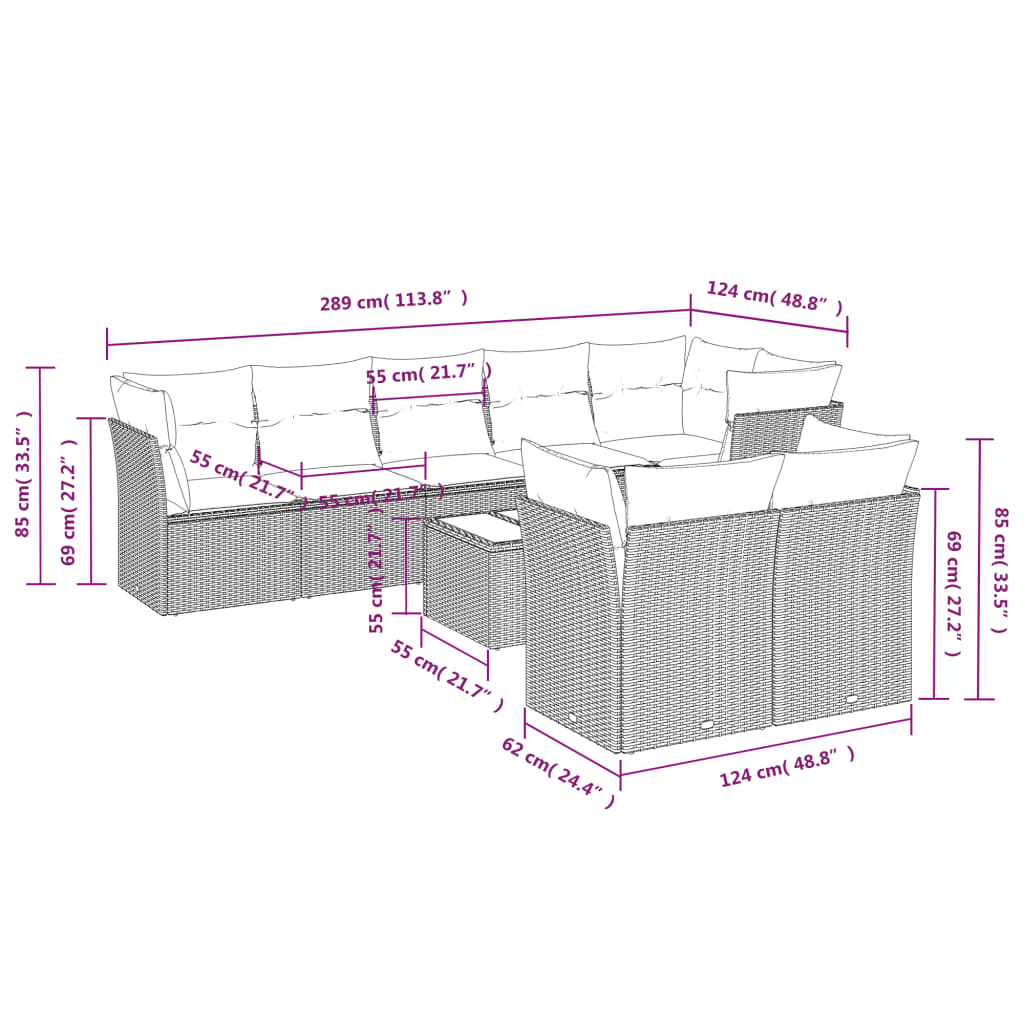 9-delige Loungeset met kussens poly rattan beige is nu te koop bij PeponiXL, paradijselijk wonen!