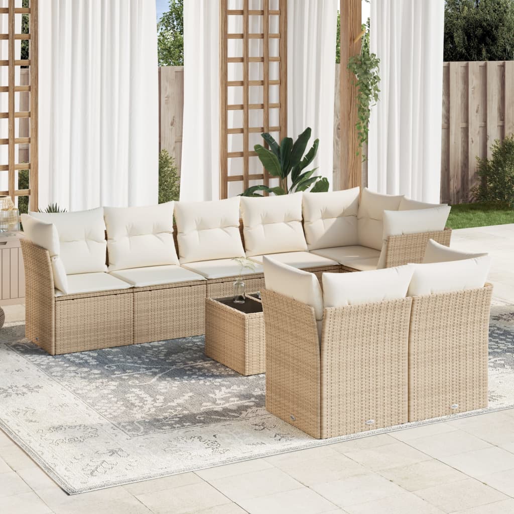 9-delige Loungeset met kussens poly rattan beige is nu te koop bij PeponiXL, paradijselijk wonen!