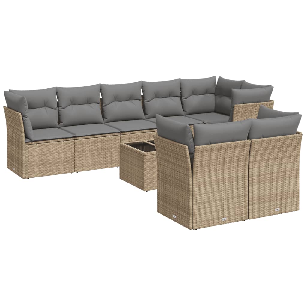 9-delige Loungeset met kussens poly rattan beige is nu te koop bij PeponiXL, paradijselijk wonen!