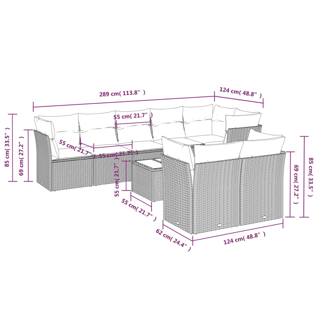 9-delige Loungeset met kussens poly rattan beige is nu te koop bij PeponiXL, paradijselijk wonen!