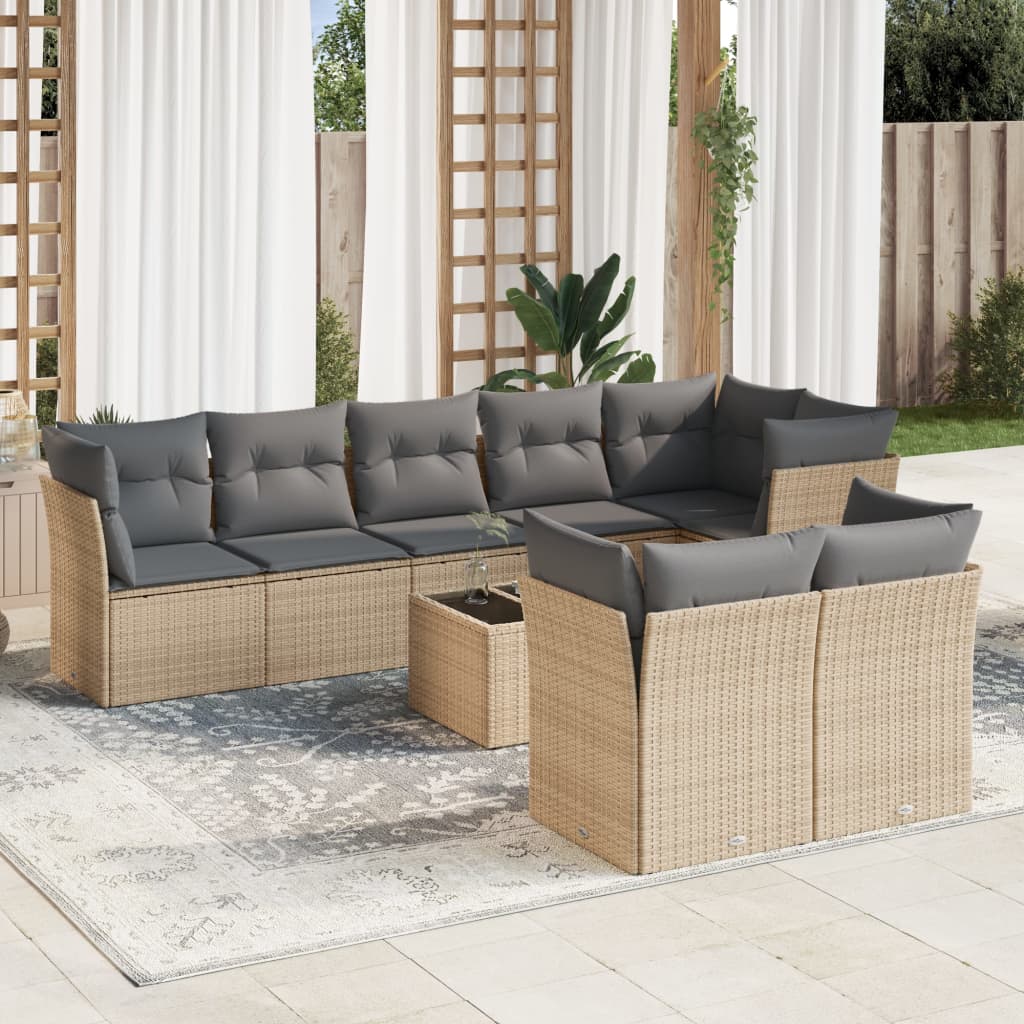 9-delige Loungeset met kussens poly rattan beige is nu te koop bij PeponiXL, paradijselijk wonen!