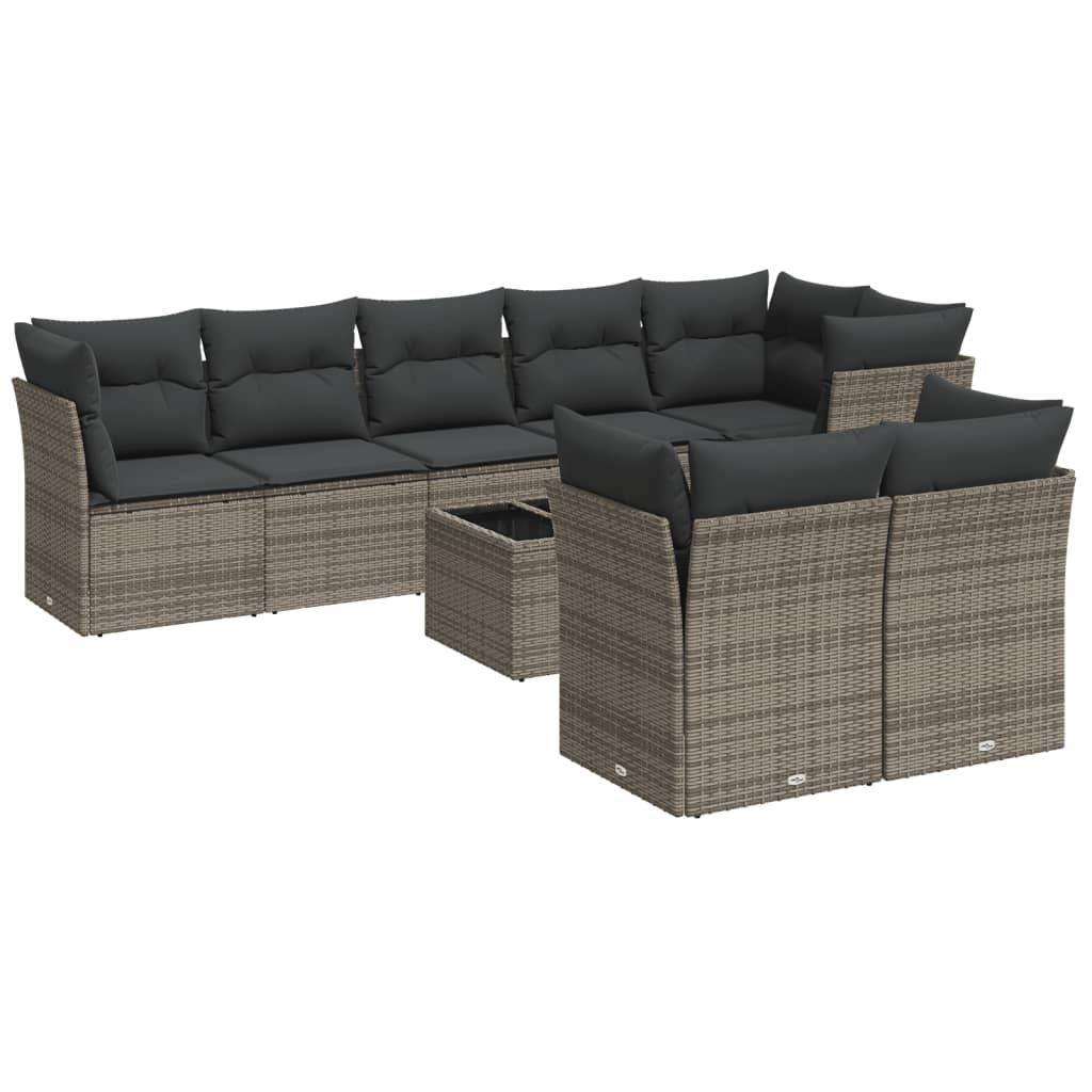 9-delige Loungeset met kussens poly rattan grijs is nu te koop bij PeponiXL, paradijselijk wonen!