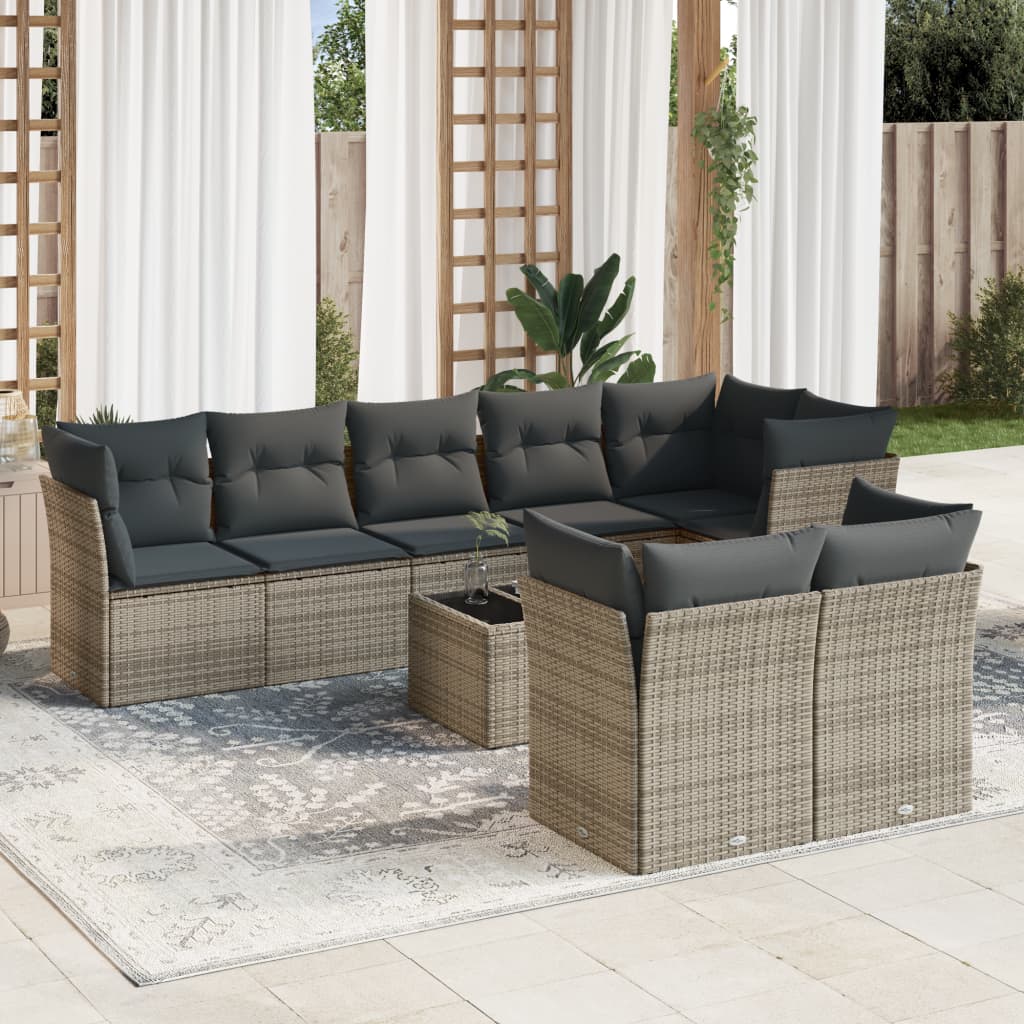 9-delige Loungeset met kussens poly rattan grijs is nu te koop bij PeponiXL, paradijselijk wonen!