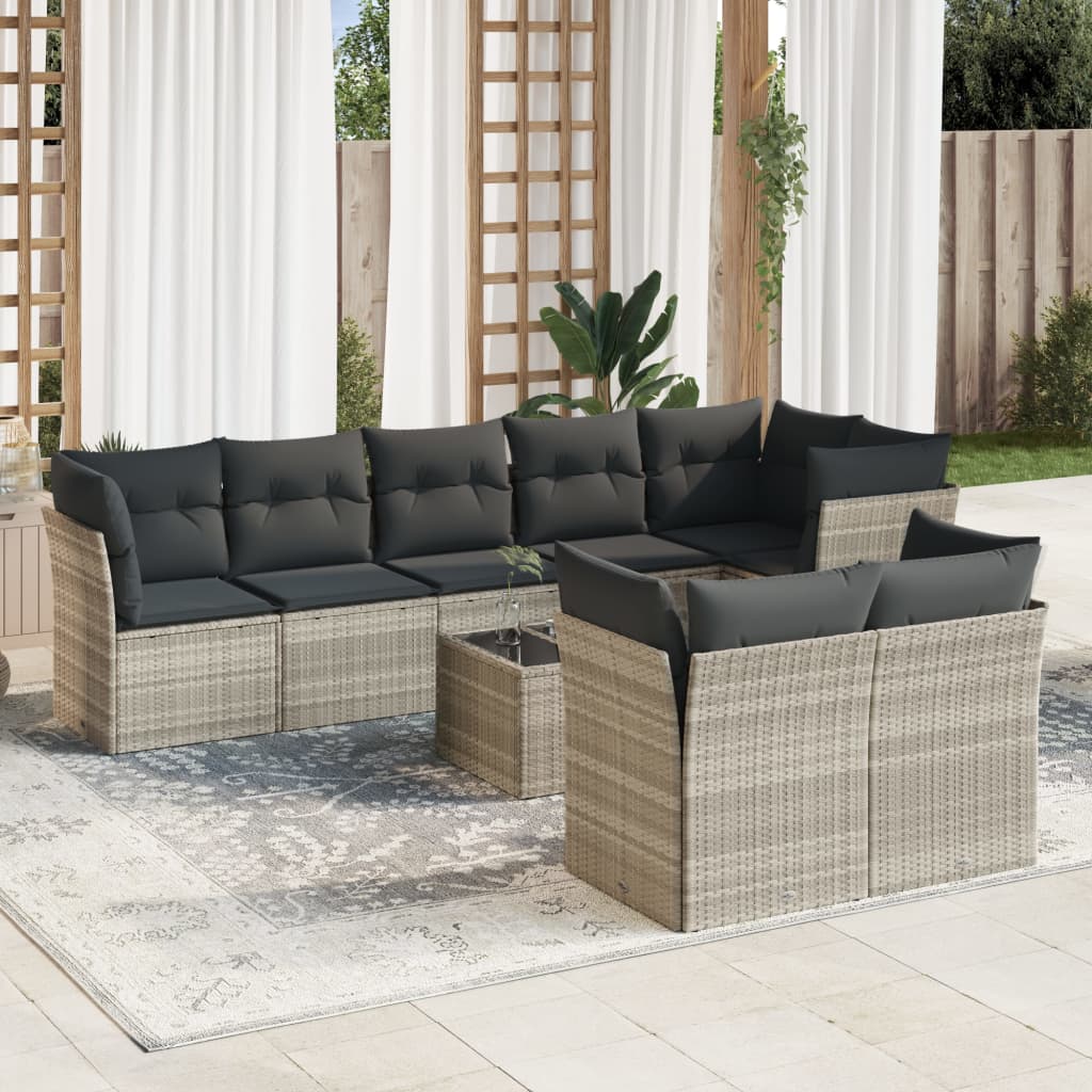9-delige Loungeset met kussens poly rattan lichtgrijs is nu te koop bij PeponiXL, paradijselijk wonen!