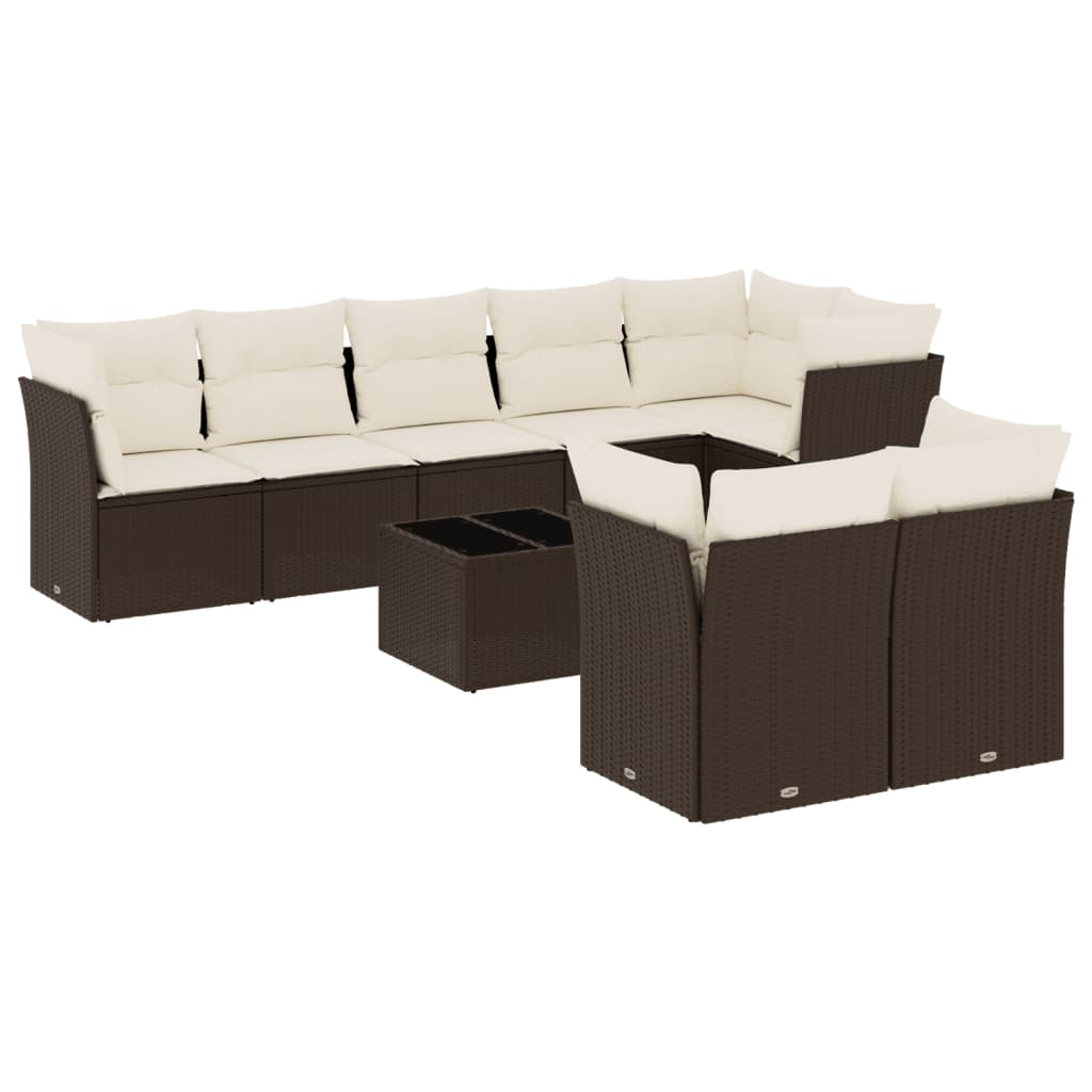 9-delige Loungeset met kussens poly rattan bruin is nu te koop bij PeponiXL, paradijselijk wonen!