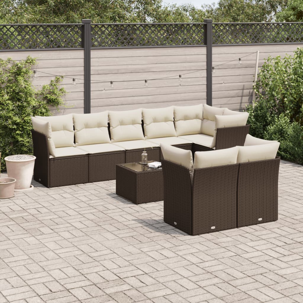 9-delige Loungeset met kussens poly rattan bruin is nu te koop bij PeponiXL, paradijselijk wonen!