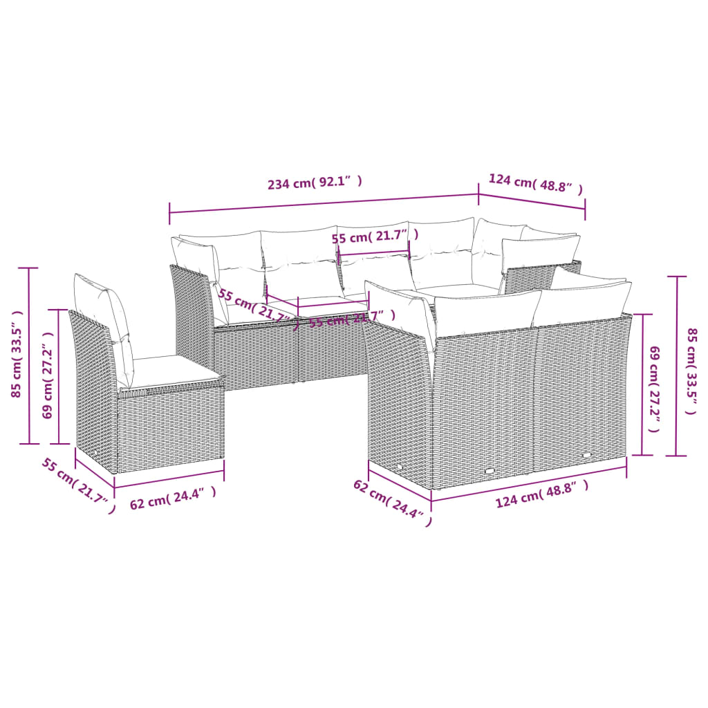 8-delige Loungeset met kussens poly rattan zwart is nu te koop bij PeponiXL, paradijselijk wonen!