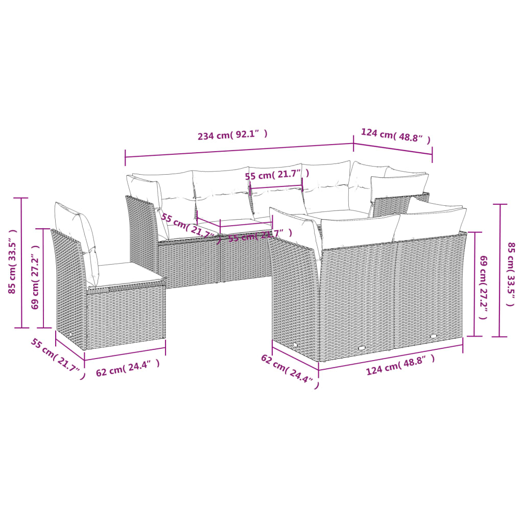 8-delige Loungeset met kussens poly rattan zwart is nu te koop bij PeponiXL, paradijselijk wonen!