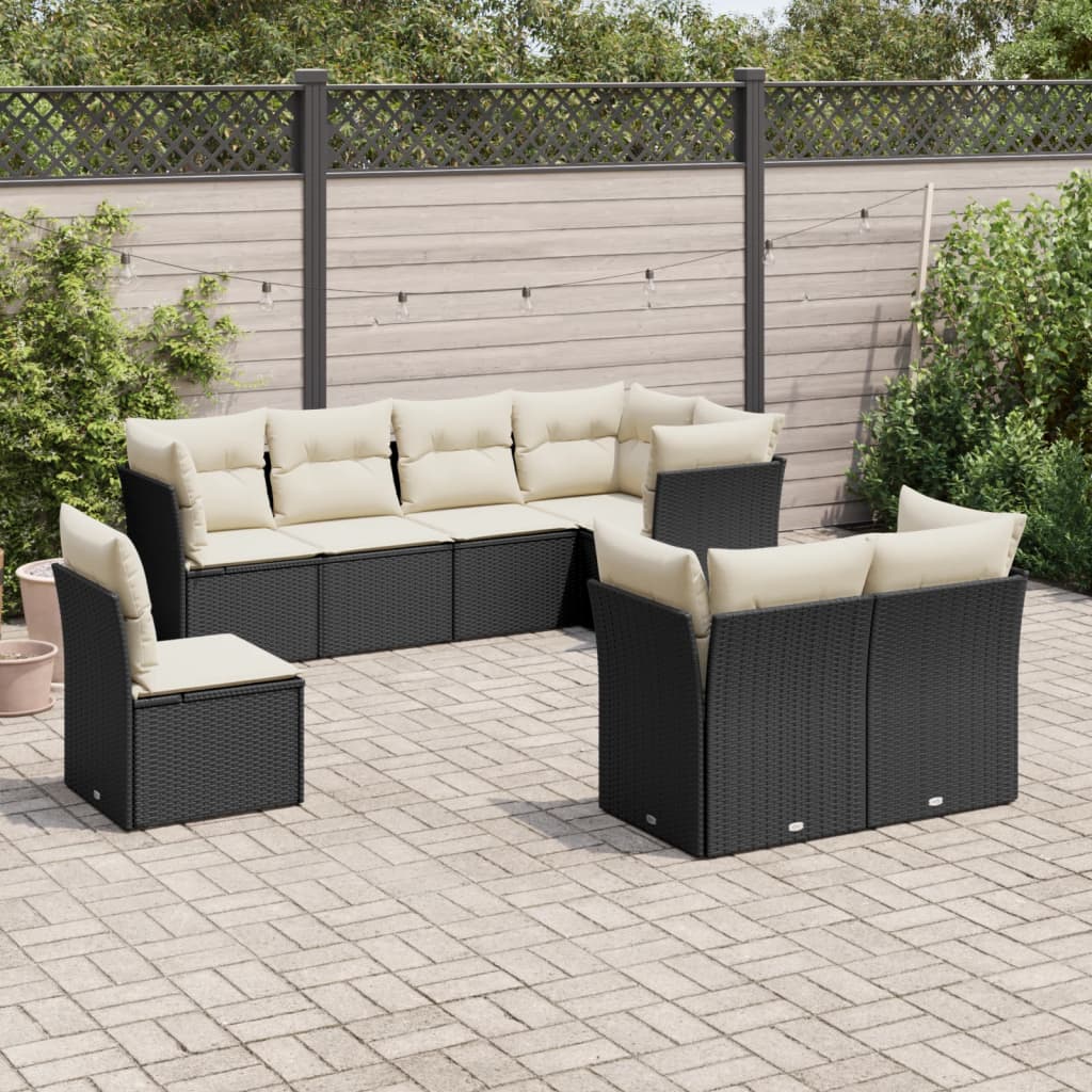 8-delige Loungeset met kussens poly rattan zwart is nu te koop bij PeponiXL, paradijselijk wonen!