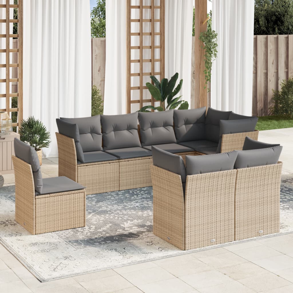 8-delige Loungeset met kussens poly rattan beige is nu te koop bij PeponiXL, paradijselijk wonen!