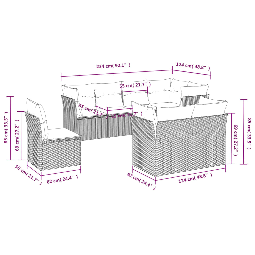 8-delige Loungeset met kussens poly rattan grijs is nu te koop bij PeponiXL, paradijselijk wonen!