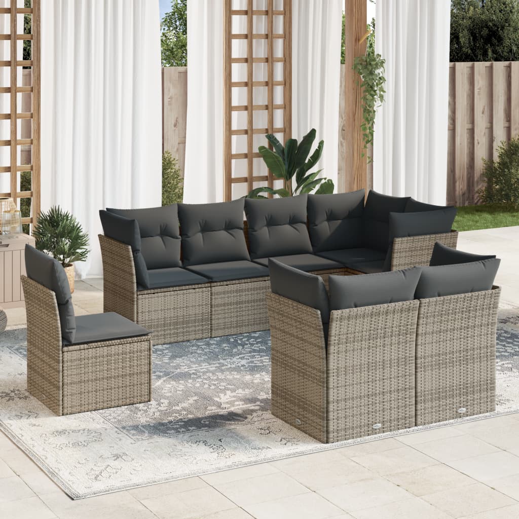 8-delige Loungeset met kussens poly rattan grijs is nu te koop bij PeponiXL, paradijselijk wonen!