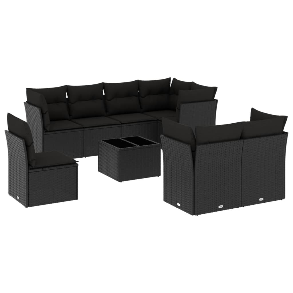 9-delige Loungeset met kussens poly rattan zwart is nu te koop bij PeponiXL, paradijselijk wonen!