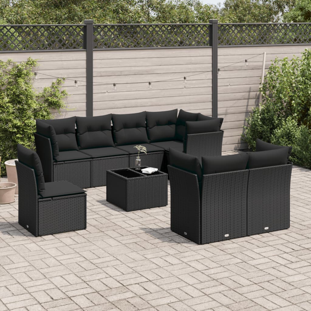 9-delige Loungeset met kussens poly rattan zwart is nu te koop bij PeponiXL, paradijselijk wonen!