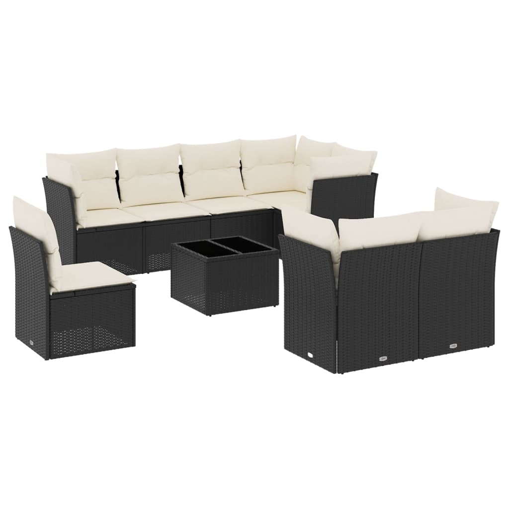 9-delige Loungeset met kussens poly rattan zwart is nu te koop bij PeponiXL, paradijselijk wonen!