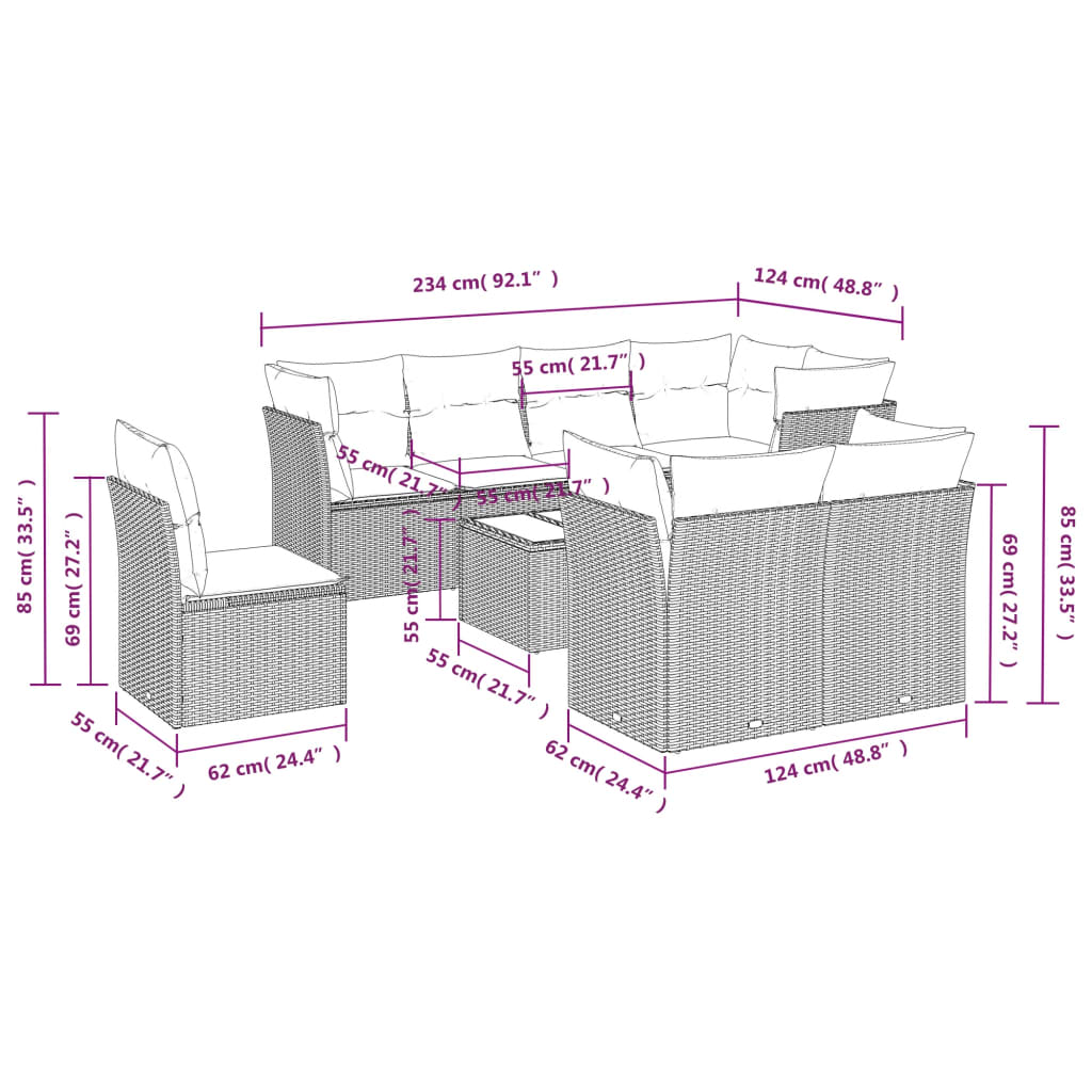9-delige Loungeset met kussens poly rattan zwart is nu te koop bij PeponiXL, paradijselijk wonen!