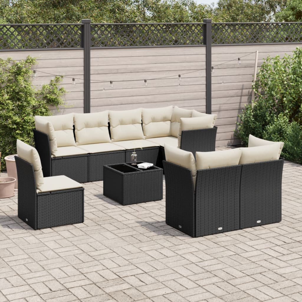 9-delige Loungeset met kussens poly rattan zwart is nu te koop bij PeponiXL, paradijselijk wonen!