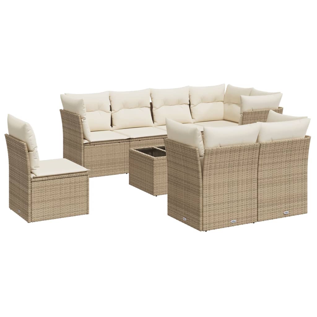 9-delige Loungeset met kussens poly rattan beige is nu te koop bij PeponiXL, paradijselijk wonen!