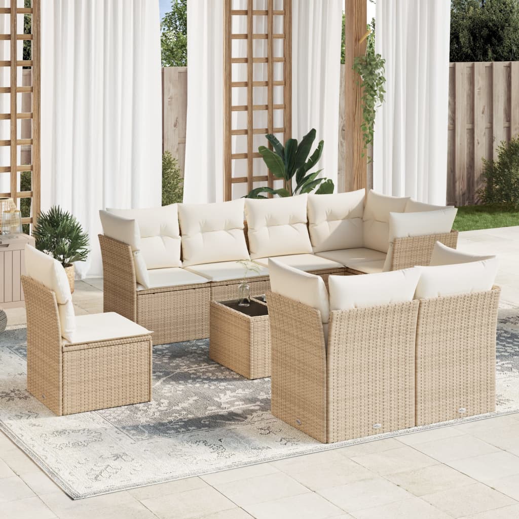 9-delige Loungeset met kussens poly rattan beige is nu te koop bij PeponiXL, paradijselijk wonen!