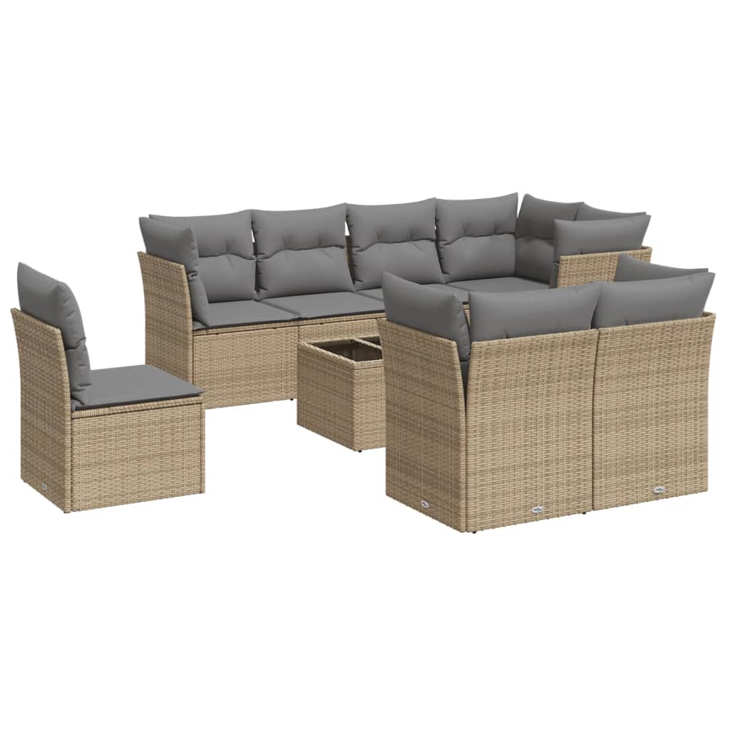 9-delige Loungeset met kussens poly rattan beige is nu te koop bij PeponiXL, paradijselijk wonen!