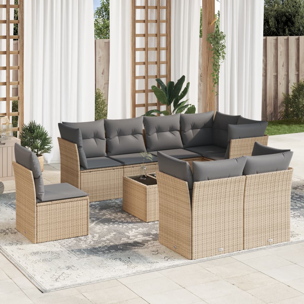 9-delige Loungeset met kussens poly rattan beige is nu te koop bij PeponiXL, paradijselijk wonen!