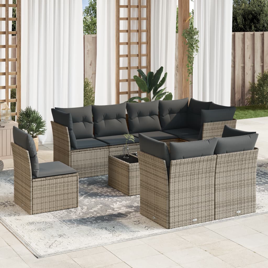 9-delige Loungeset met kussens poly rattan grijs is nu te koop bij PeponiXL, paradijselijk wonen!