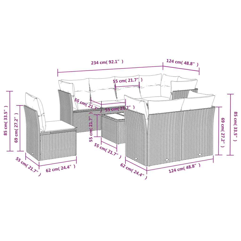 9-delige Loungeset met kussens poly rattan lichtgrijs is nu te koop bij PeponiXL, paradijselijk wonen!