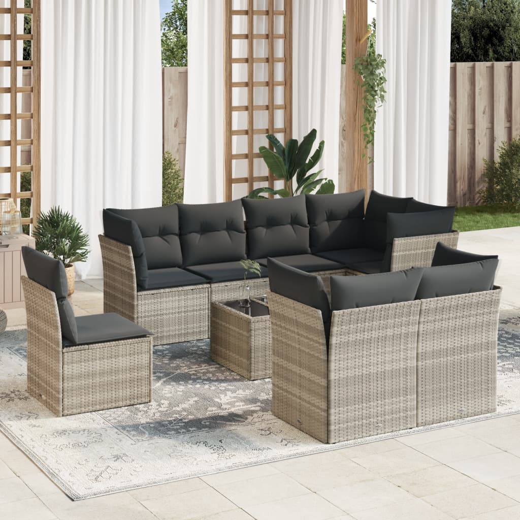 9-delige Loungeset met kussens poly rattan lichtgrijs is nu te koop bij PeponiXL, paradijselijk wonen!