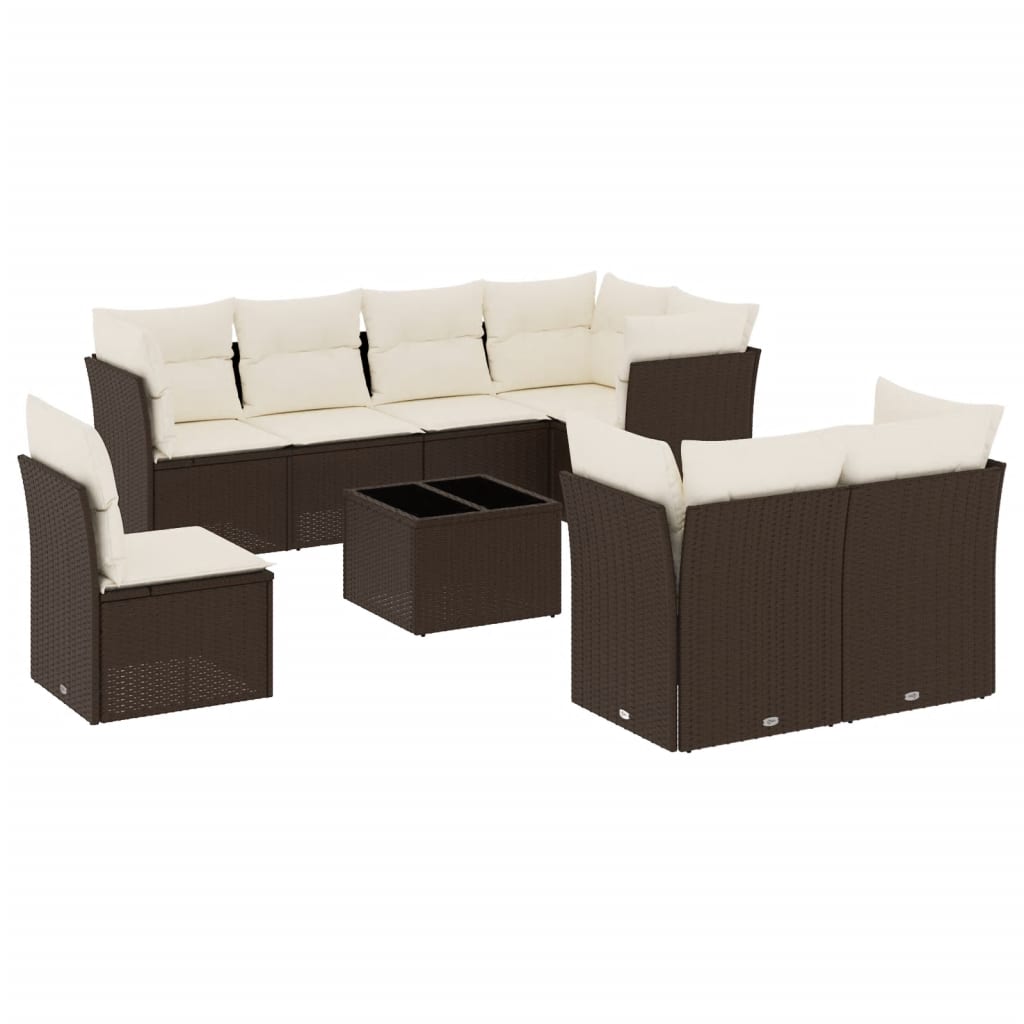 9-delige Loungeset met kussens poly rattan bruin is nu te koop bij PeponiXL, paradijselijk wonen!