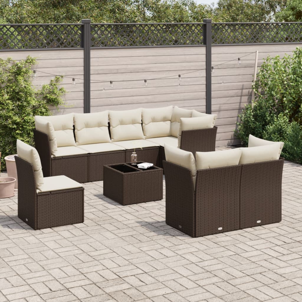 9-delige Loungeset met kussens poly rattan bruin is nu te koop bij PeponiXL, paradijselijk wonen!
