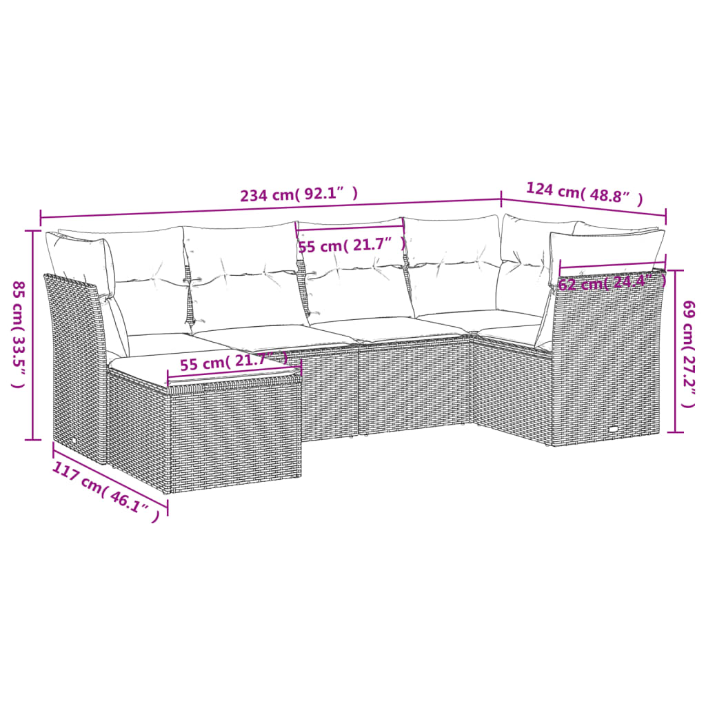 6-delige Loungeset met kussens poly rattan beige is nu te koop bij PeponiXL, paradijselijk wonen!