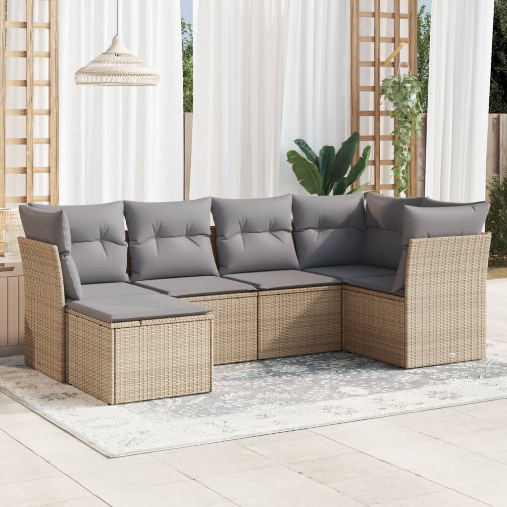 6-delige Loungeset met kussens poly rattan beige is nu te koop bij PeponiXL, paradijselijk wonen!