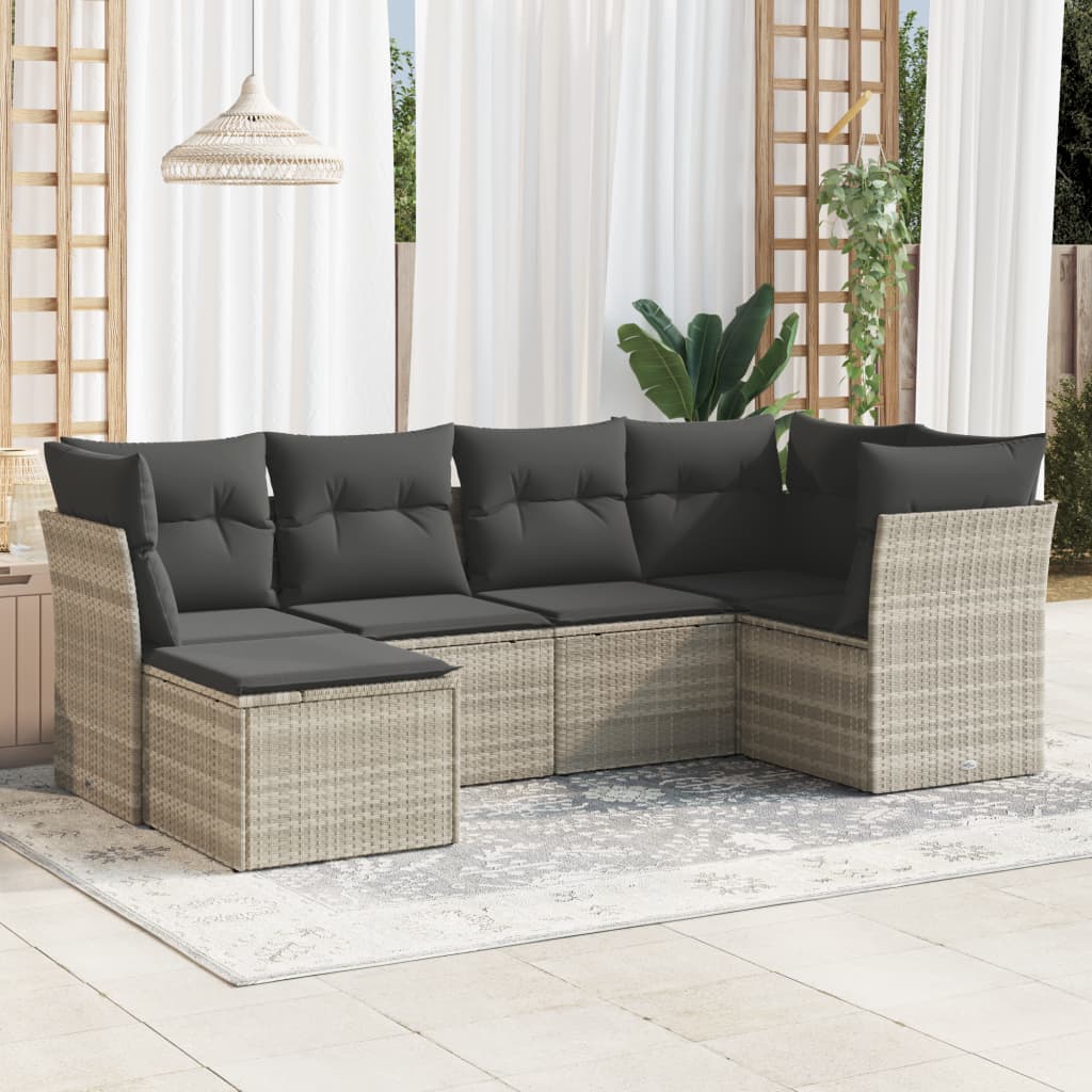 6-delige Loungeset met kussens poly rattan lichtgrijs is nu te koop bij PeponiXL, paradijselijk wonen!