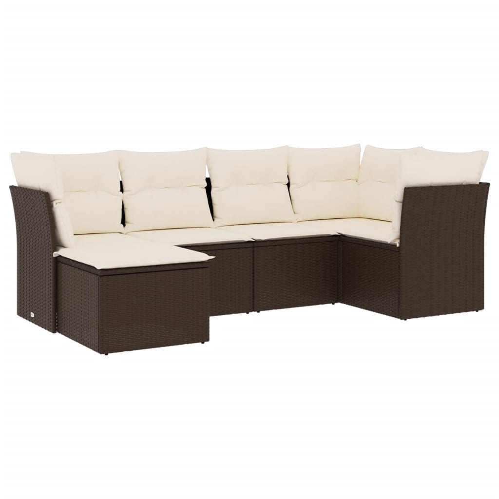 6-delige Loungeset met kussens poly rattan bruin is nu te koop bij PeponiXL, paradijselijk wonen!