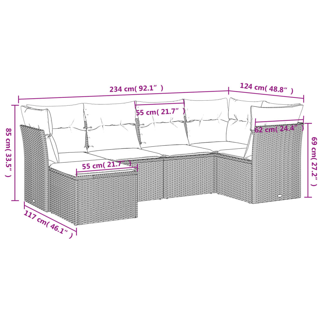 6-delige Loungeset met kussens poly rattan bruin is nu te koop bij PeponiXL, paradijselijk wonen!